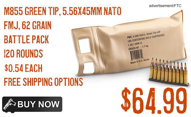 M855 Green Tip 5.56x45mm NATO, FMJ 62 Grain 120 Rounds in a Battle Pack lowest price may2024