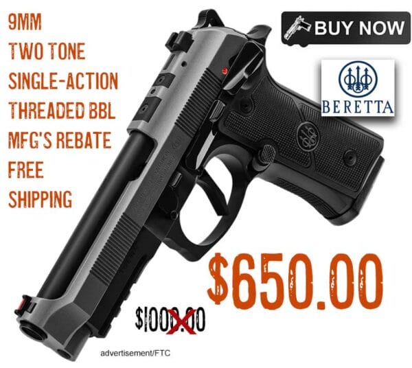 Beretta 92Xi SAO 9mm Two Tone Pistol Lowest price rebate