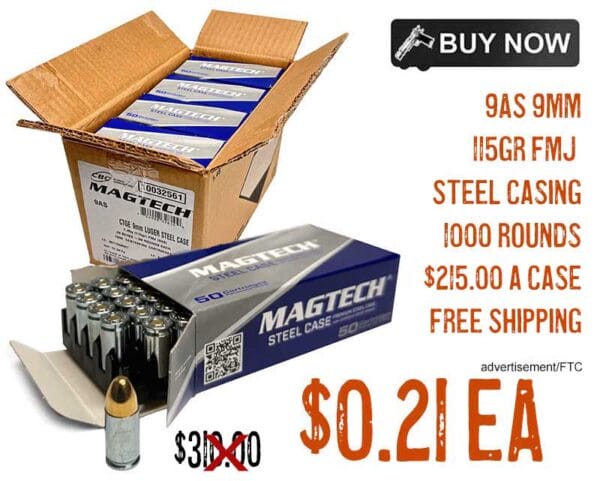 Magtech 9AS 9mm 115gr Steel Casing FMJ Ammo lowest price august2024