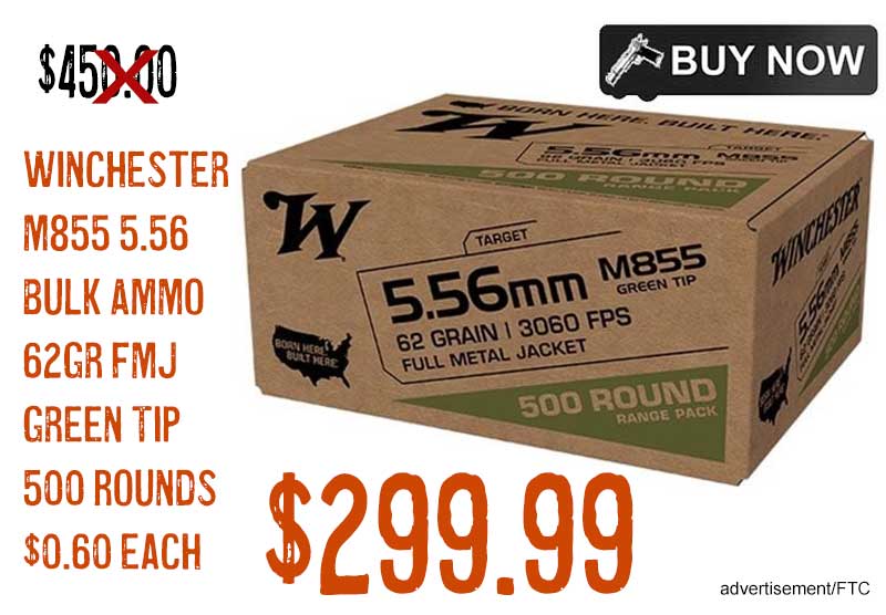 Winchester M855 5.56 Bulk Ammo 62Gr FMJ Green Tip 500Rds $299.99