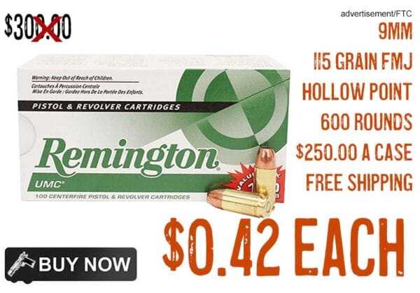 Remington UMC 9mm 115 Grain Jacketed Hollow Point ammunition lowest price july2024