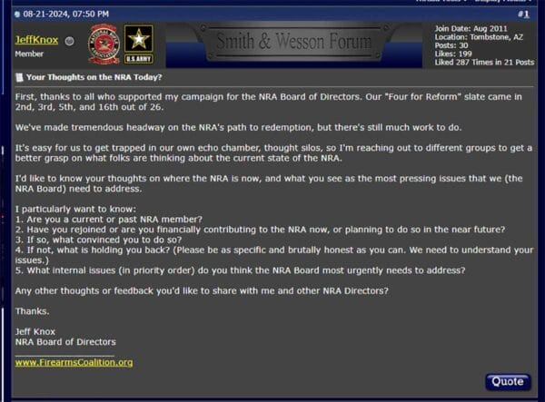 Jeff Knox NRA Thoughts Survey smith-wessonforum.com 8-30-2024