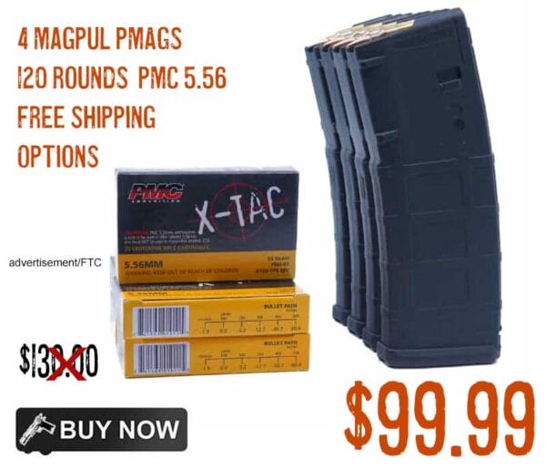 4 Magpul PMAGs and 120 Rounds of 55 Grain PMC 5.56 lowest price