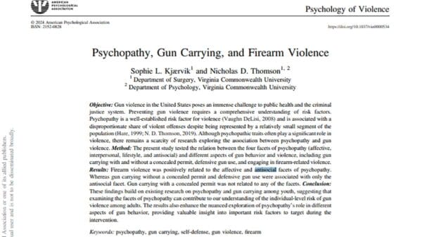 Psychopathy Gun Carrying, and Firearm Violence by Sophie L Kjrvik and Nicholas D Thomson