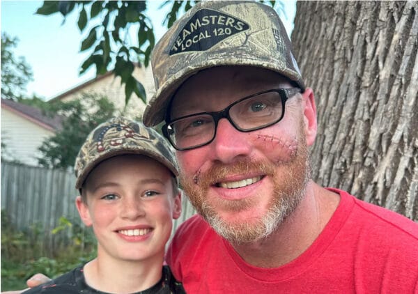 Owen Beierman, 12, and his father, Ryan, 43