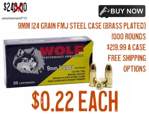 Wolf 9mm 124 Grain FMJ Steel Case Brass Plated Ammunition lowest price