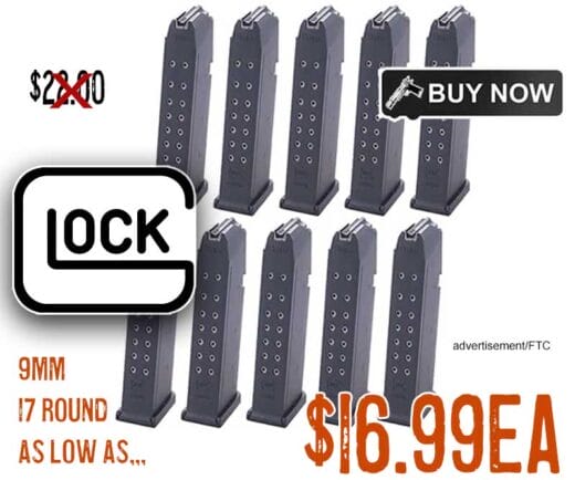 GLOCK 9mm Luger 17 round magazines for Glock 17/34 handguns lowest price ever