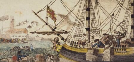 “Boston Tea Party;” by W.W. Cooper. Engraving in The History of North America, 1789. IMG Library of Congress