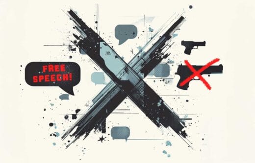 X logo formerly Twitter claims free speech and 2nd amendment but bans gun advertising IMG Midjourney 12-4-2024