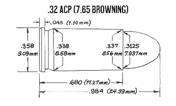 32 ACP Cartridge (7.65 Browning) Schematic