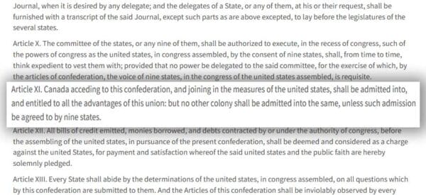 Articles of Confederation (1777) Article XI.