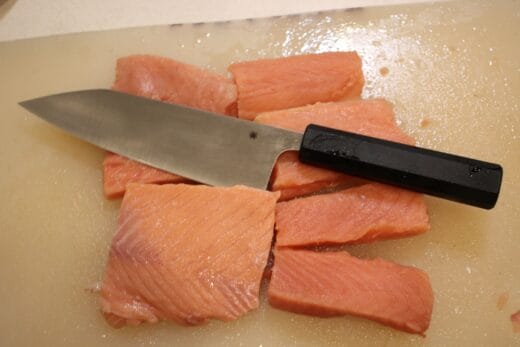 The Spyderco Wakiita Bunka Bucho is a great culinary knife. Works great on your fish, red meat, fruits and vegetables.