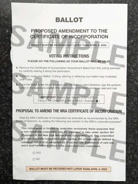 2025 NRA Ballot Question: Proposal To Amend NRA Certificate of Incorporation