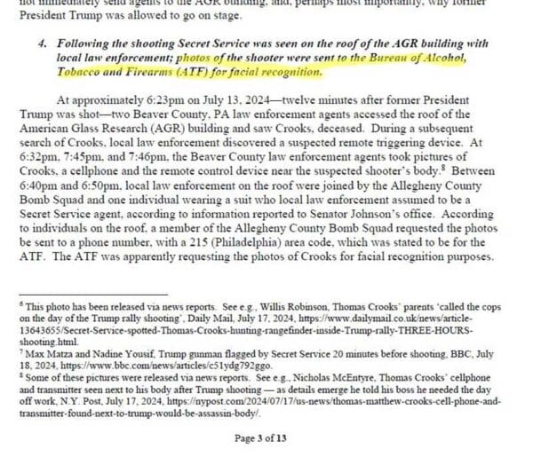 SNIP FBI Preliminary Findings July 13, 2024 Assassination Attempt on Former President Donald Trump Page 3