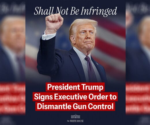 "President Trump Signs EO to Protect 2A Rights Orders DOJ to review '21-'25 actions that may infringe on 2A rights. Directs a plan to safeguard lawful gun ownership. Investigates agency overreach, firearm rules & enforcement policies. SHALL NOT BE INFRINGED." (The White House/Facebook)